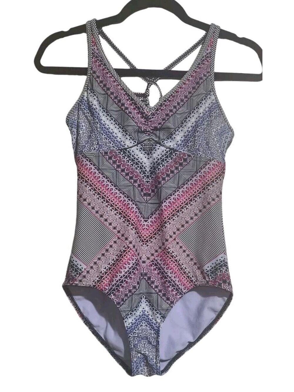 Prana Swimsuit One-Piece Women's Size Extra-Small XS Gray Pink Strappy Outdoors